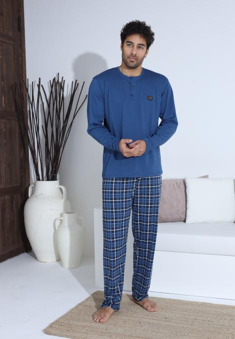 Pijama Barbati ,Maneca si Pantaloni Lungi,Culoare Albastru cu Alb ,Engros